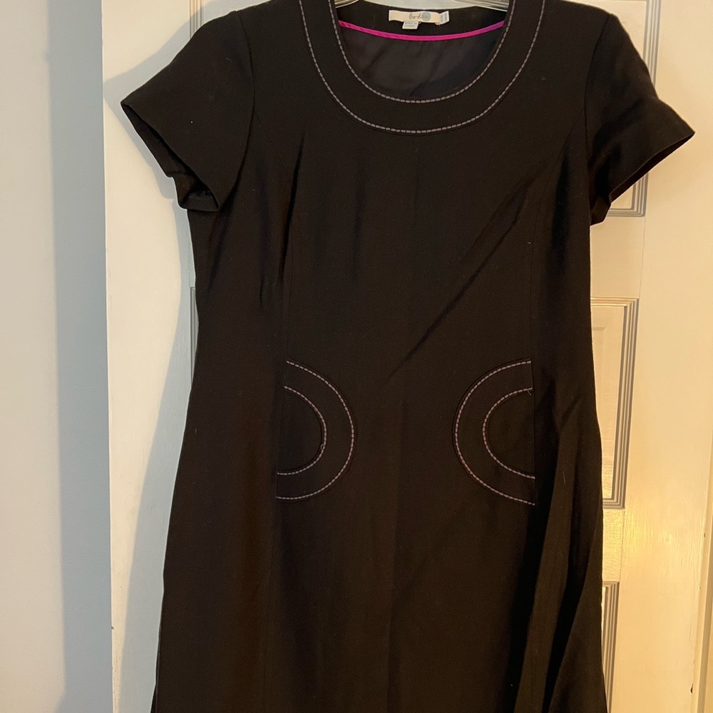 Boden Black Dress Embroidered Wool Size 12 US